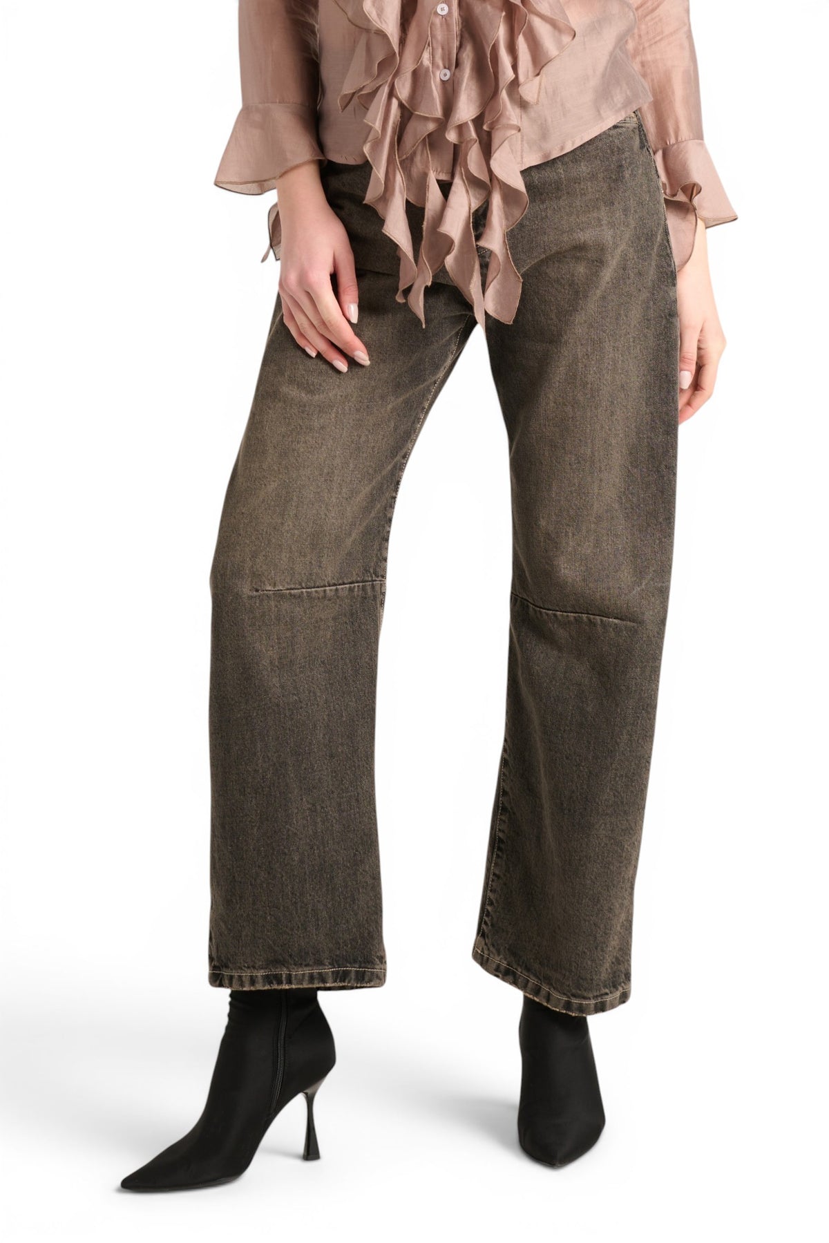 Jeans Amabel barrel in denim nero cioccolato