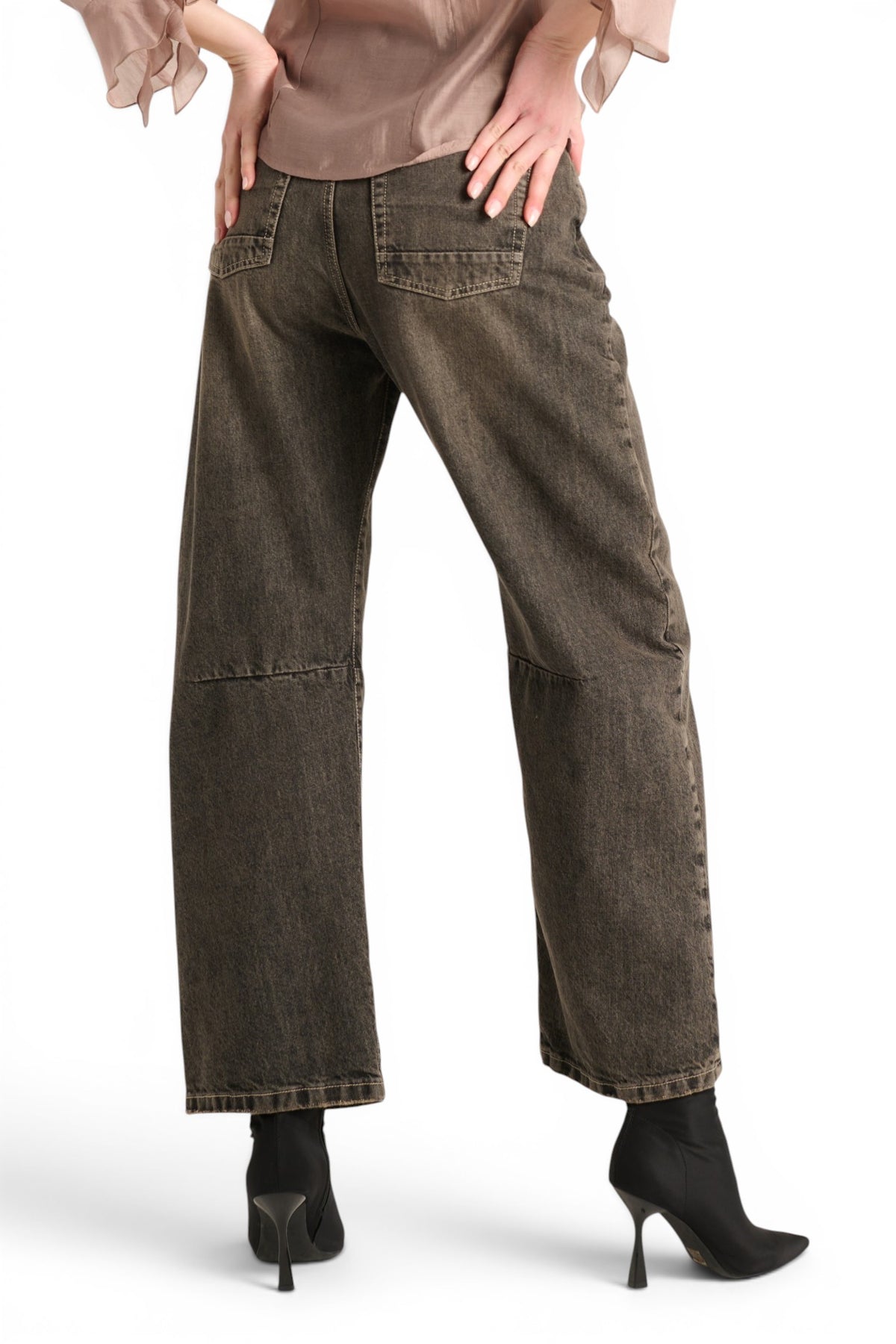 Jeans Amabel barrel in denim nero cioccolato