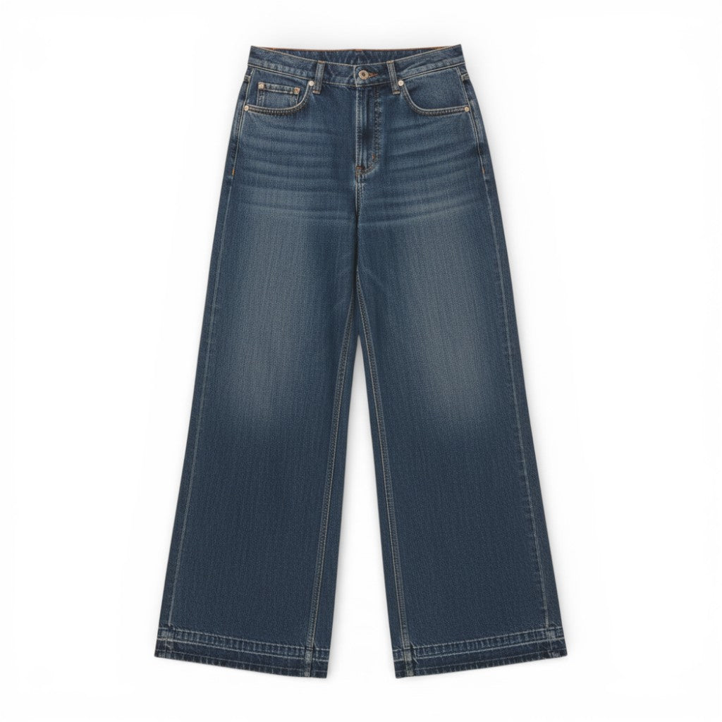 Jeans Becca wide leg in denim light comfort con piega presfilata