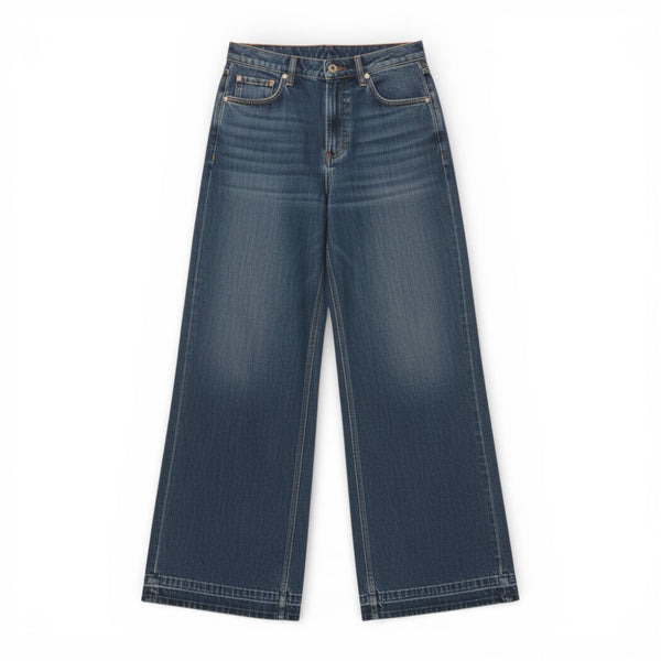 Jeans Becca wide leg in denim light comfort con piega presfilata