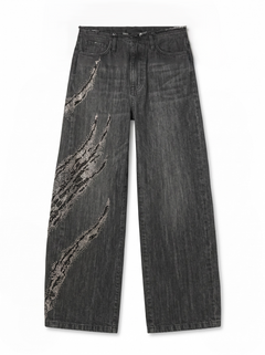 Dakota barrel wide leg jeans in black denim with rhinestones