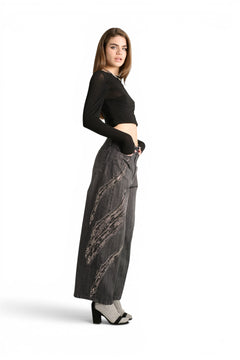 Dakota barrel wide leg jeans in black denim with rhinestones