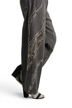 Dakota barrel wide leg jeans in black denim with rhinestones