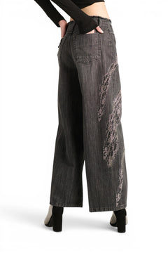 Dakota barrel wide leg jeans in black denim with rhinestones
