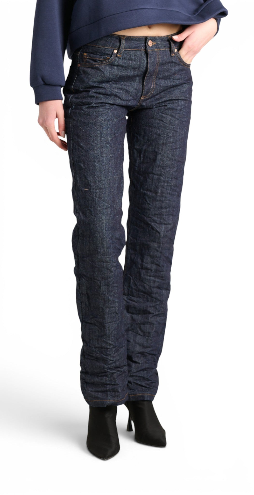 Bryana straight leg jeans in raw wrinkled-effect denim