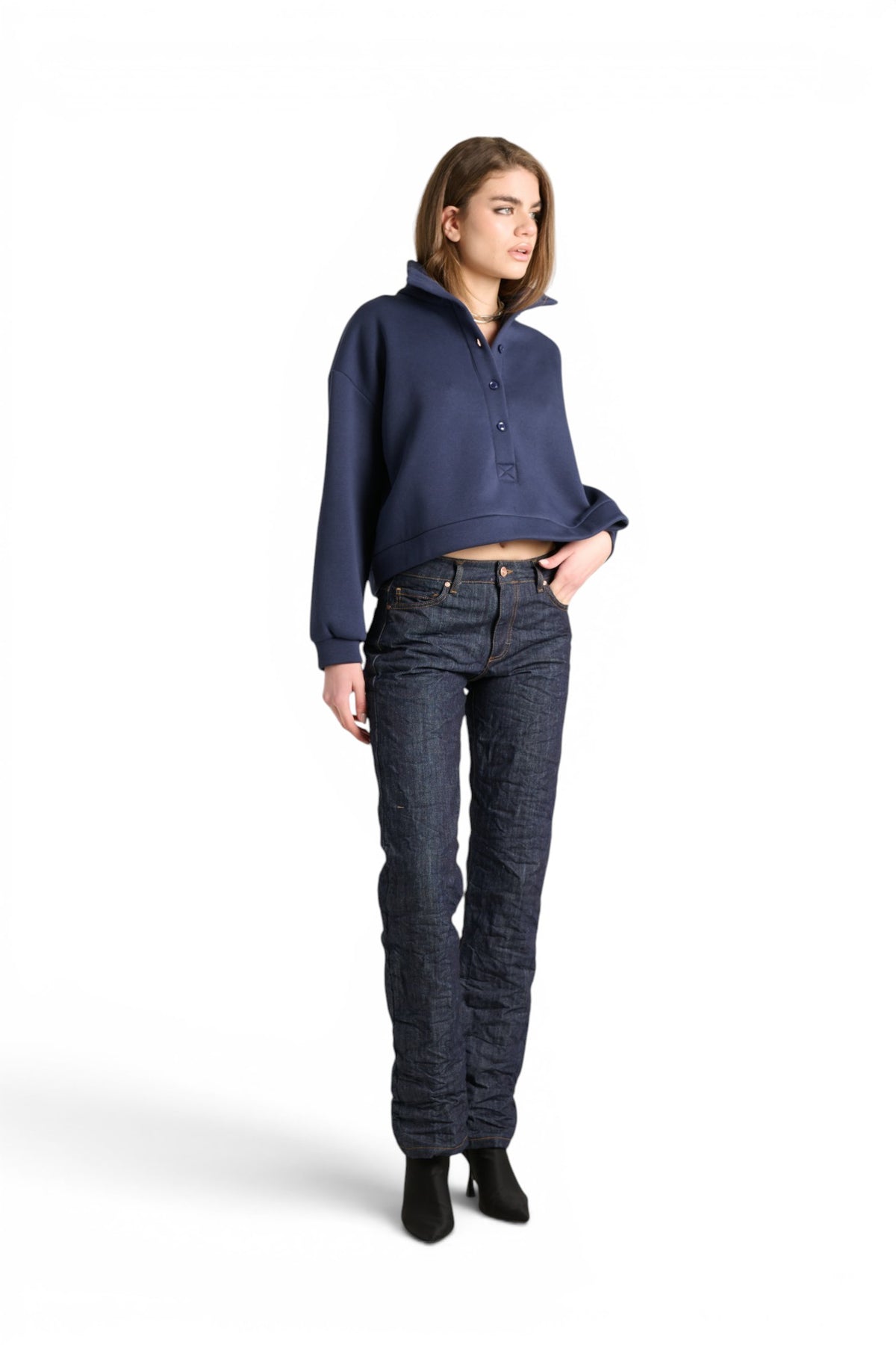 Bryana straight leg jeans in raw wrinkled-effect denim