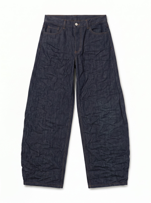 Ashley barrel jeans in raw wrinkled-effect denim