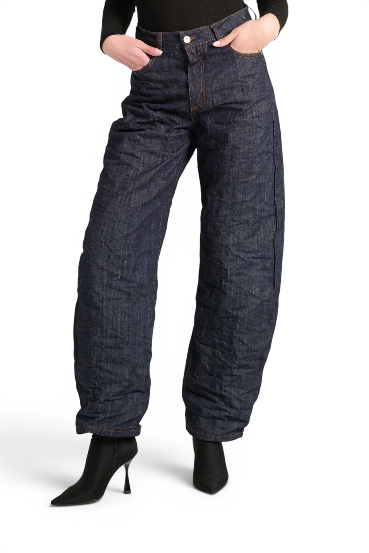 Ashley barrel jeans in raw wrinkled-effect denim