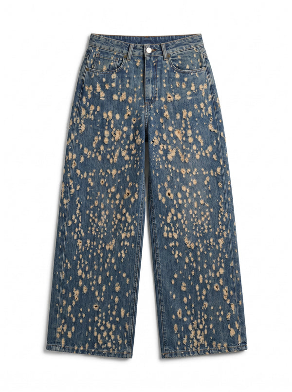 Jeans Ben straight in denim microdestroyed