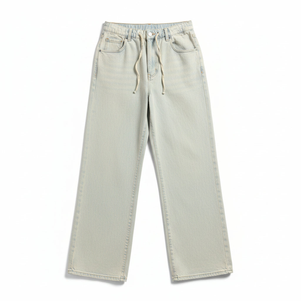 Jeans Diana straight wide leg con coulisse in denim slegato