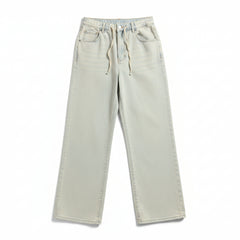 Jeans Diana straight wide leg con coulisse in denim slegato