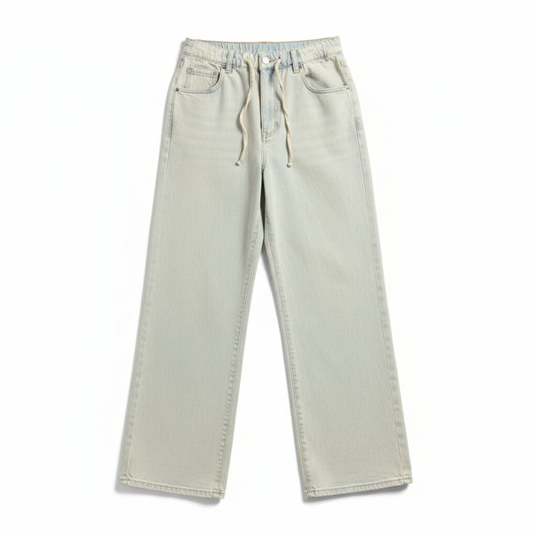 Jeans Diana straight wide leg con coulisse in denim slegato