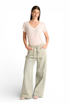 Jeans Diana straight wide leg con coulisse in denim slegato