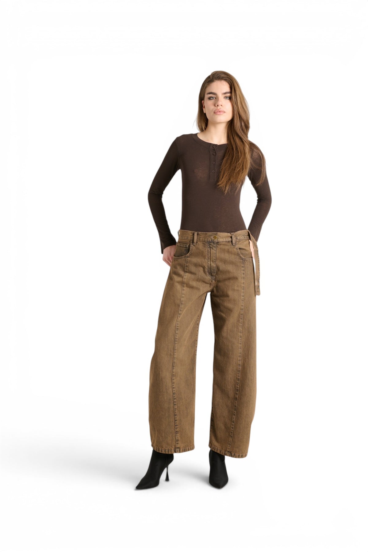 Jeans Bunny barrel con fusciacca in denim ruggine