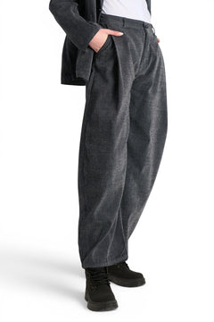 Jeans Anais barrel in denim floccato in trama