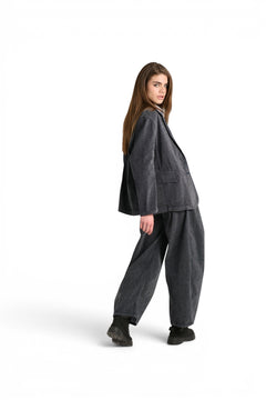 Jeans Anais barrel in denim floccato in trama