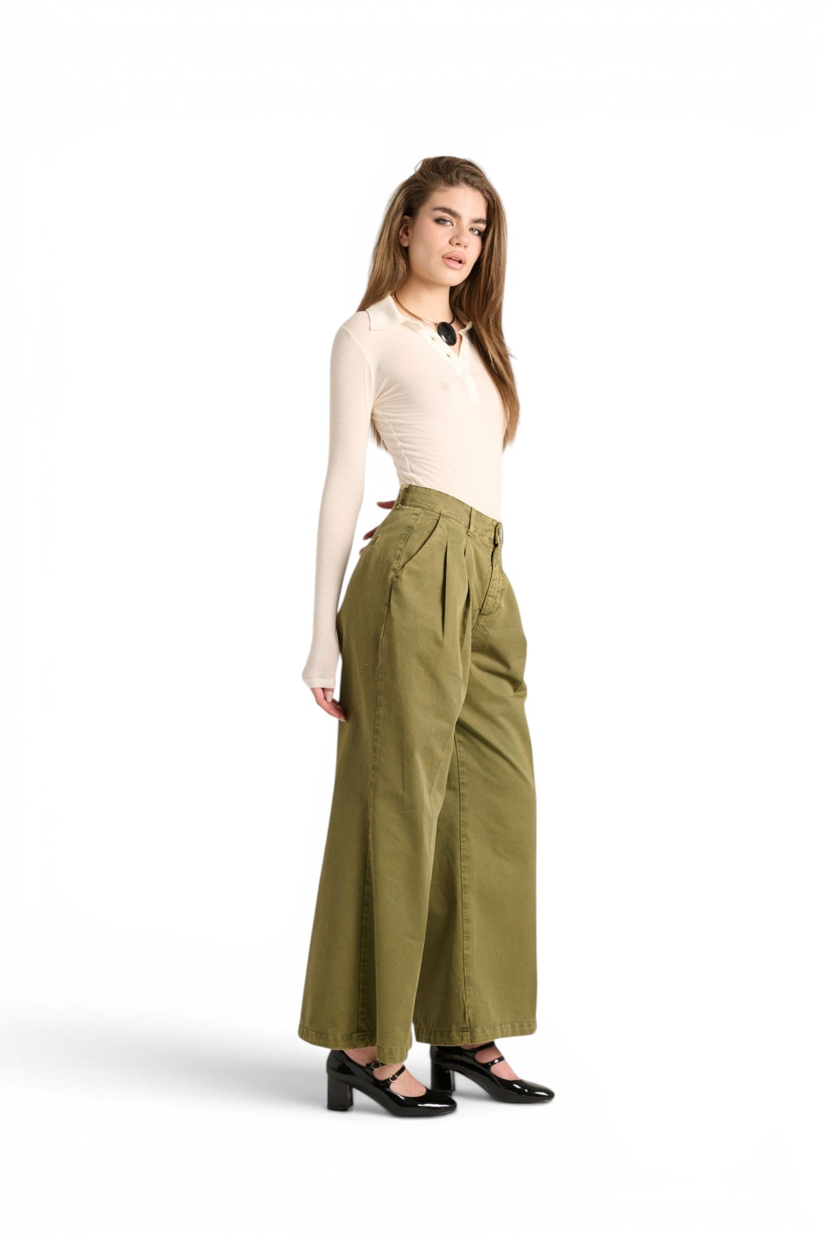 Pantaloni Jina palazzo wide leg in gabardin doppio ritorto