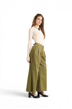 Pantaloni Jina palazzo wide leg in gabardin doppio ritorto