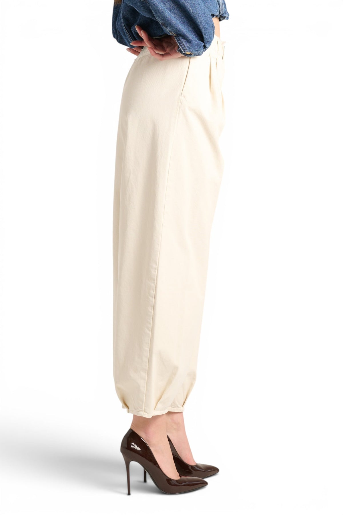 Judo barrel trousers in gabardine with fringed bustier