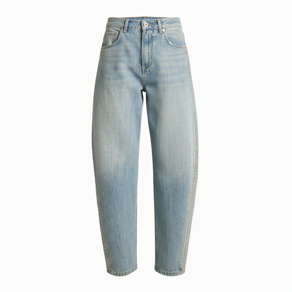 Jeans Anya eggfit con esplosione strass laterale