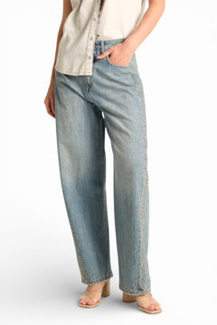 Jeans Anya eggfit con esplosione strass laterale