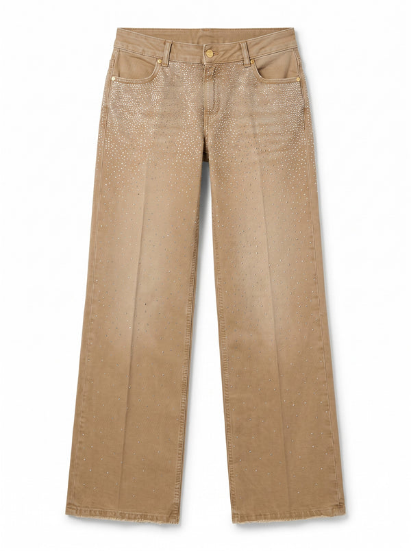 Star gabardine trousers with rhinestone appliqué