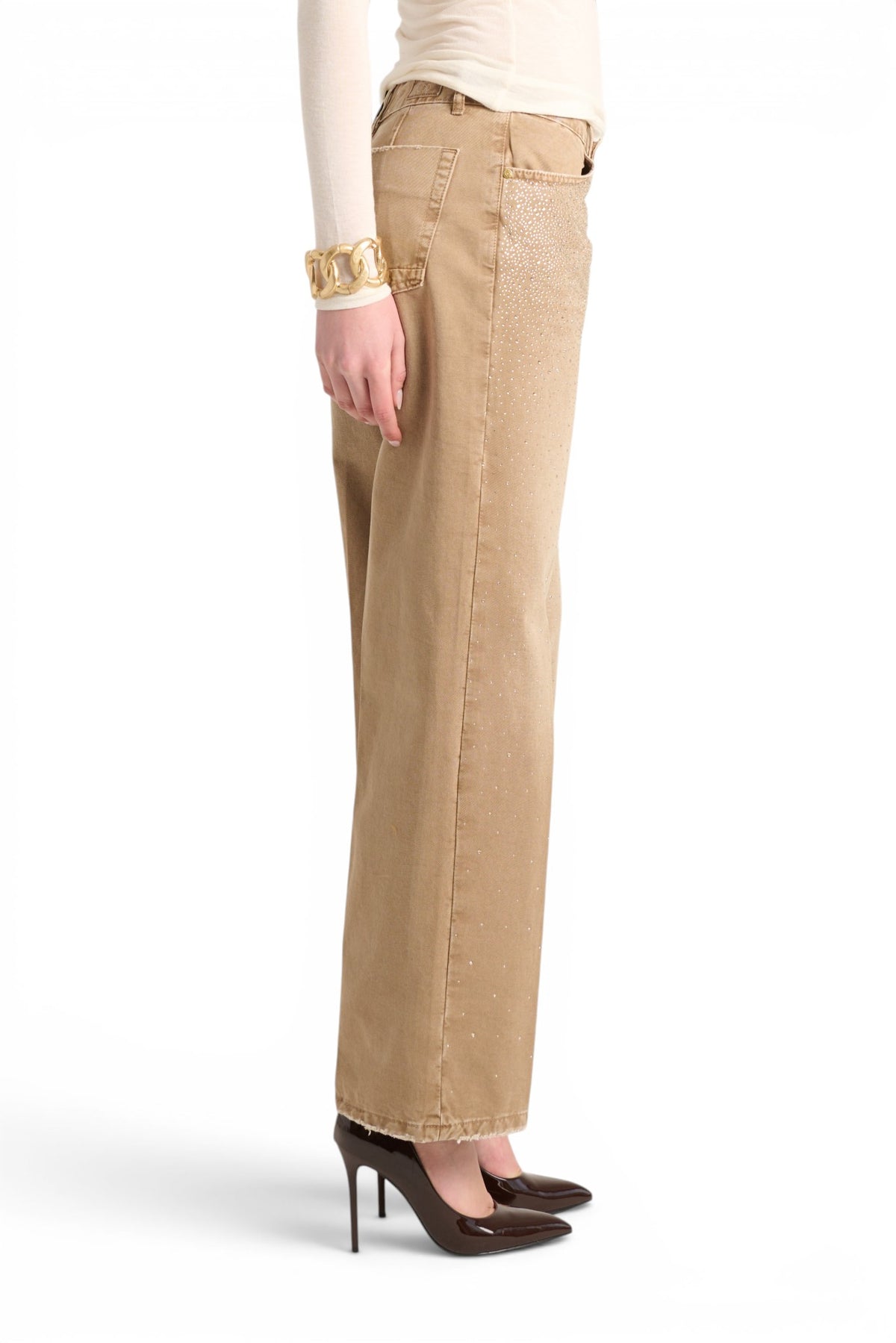Star gabardine trousers with rhinestone appliqué