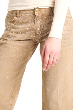 Star gabardine trousers with rhinestone appliqué