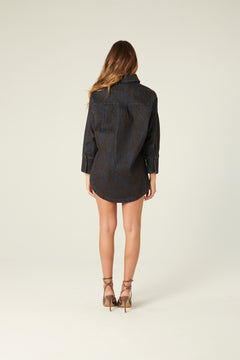 Giacca camicia Lola oversize in denim floccato