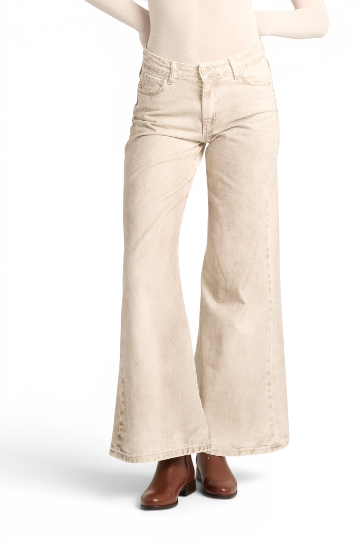 Pantaloni Brenda wide leg in drill spray color