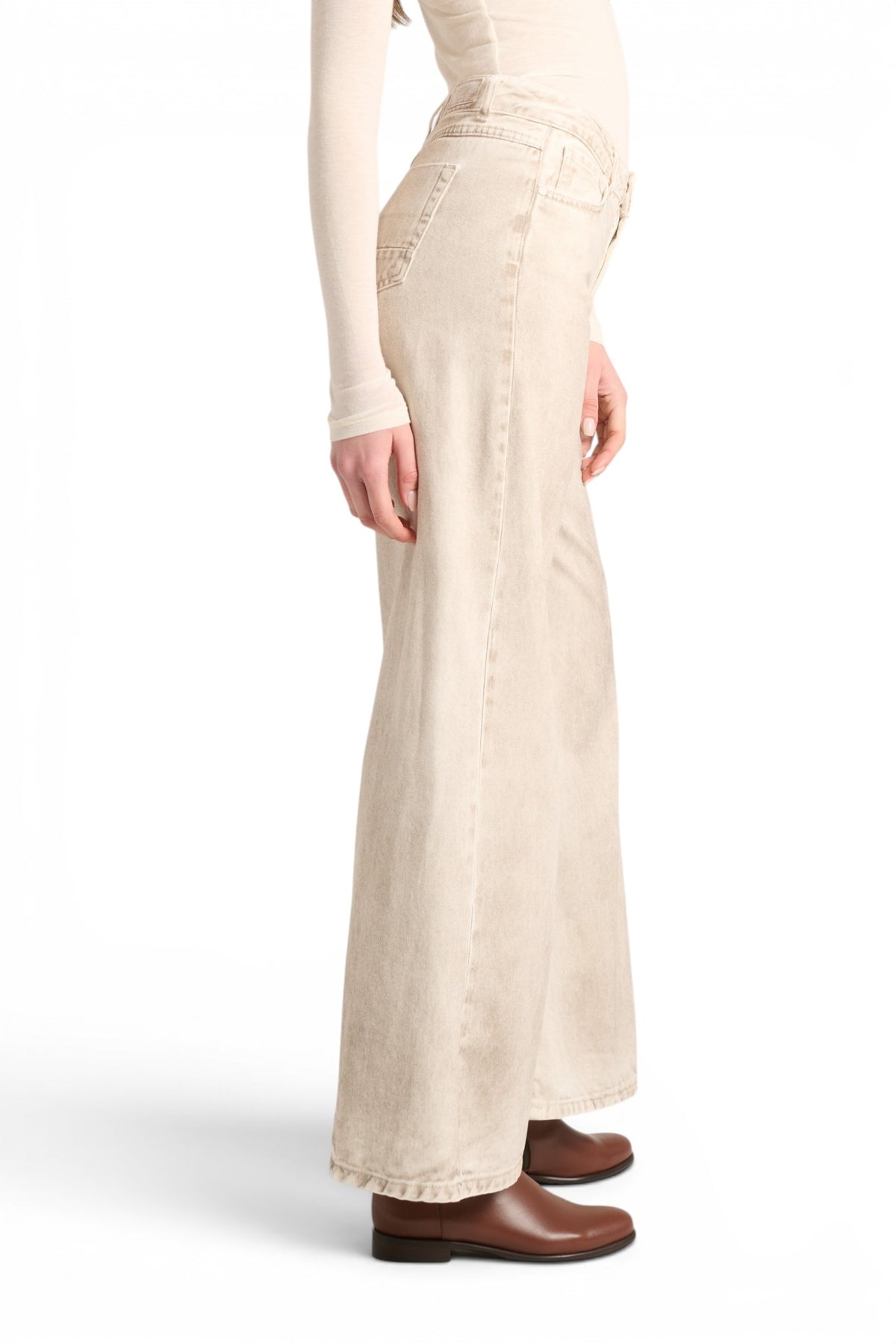 Pantaloni Brenda wide leg in drill spray color