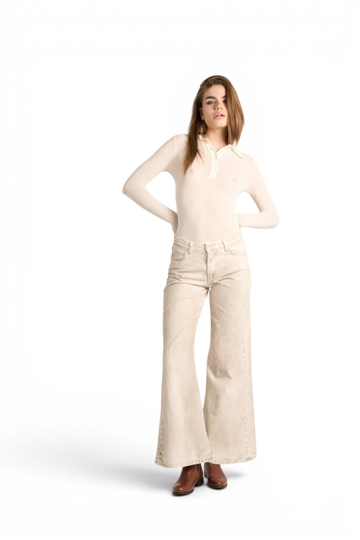 Pantaloni Brenda wide leg in drill spray color