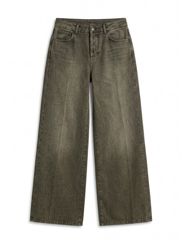 Jeans Camila wide leg in denim nero cioccolato slegato