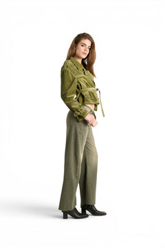 Jeans Daisy wide leg in denim color con cinturino sfrangiato