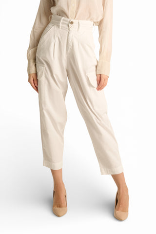 Pantaloni Debora cargo balloon fit in gabardine a vita alta con pinces