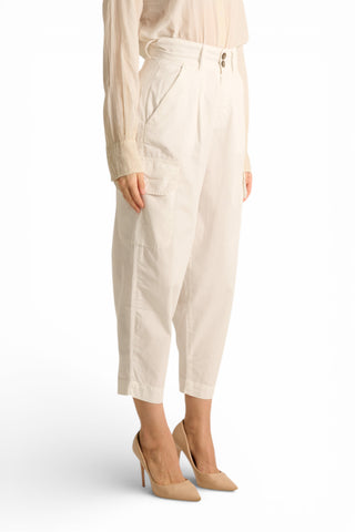 Pantaloni Debora cargo balloon fit in gabardine a vita alta con pinces