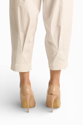 Pantaloni Debora cargo balloon fit in gabardine a vita alta con pinces