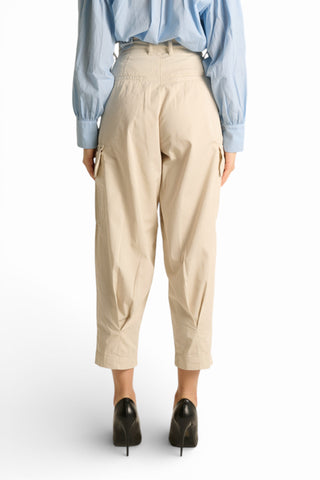 Pantaloni Debora cargo balloon fit in gabardine a vita alta con pinces