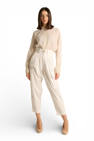 Pantaloni Debora cargo balloon fit in gabardine a vita alta con pinces