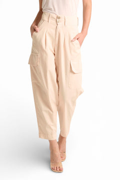 Pantaloni Debora cargo balloon fit in gabardine a vita alta con pinces