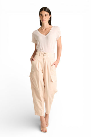 Pantaloni Debora cargo balloon fit in gabardine a vita alta con pinces