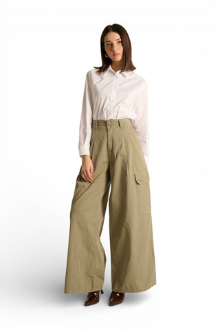 Pantaloni Angy pantapalazzo in gabardine con tasconi