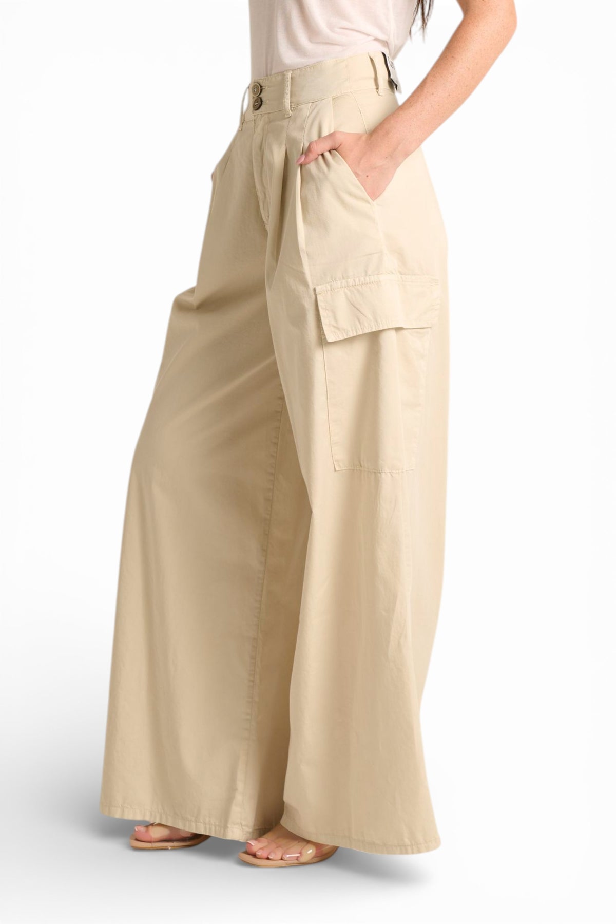 Pantaloni Angy pantapalazzo in gabardine con tasconi