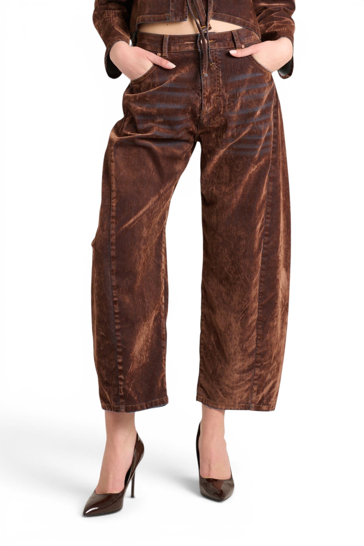 Jeans Ines barrel butterfly in denim floccato