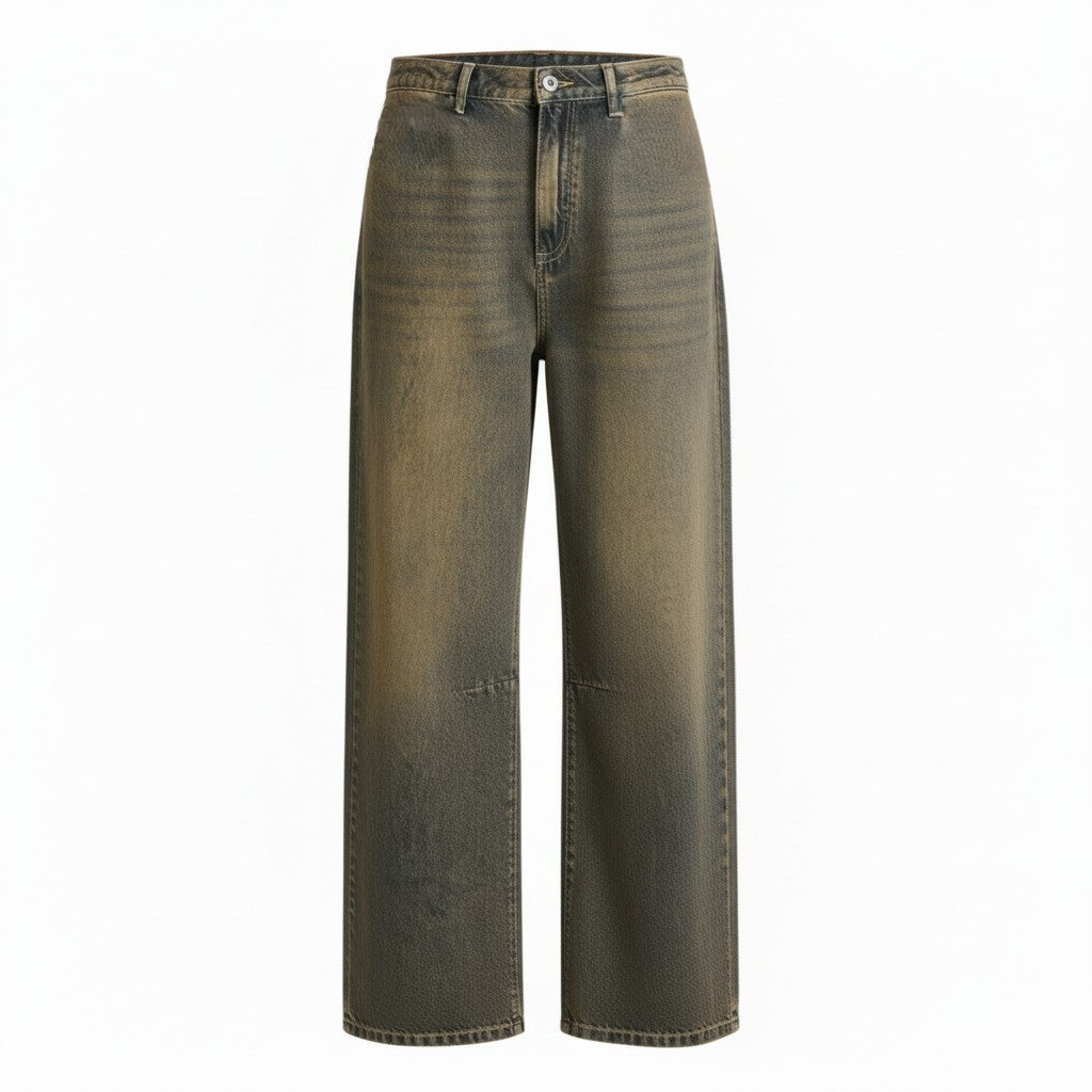 Jeans Ritha oversize straight con riprese al ginocchio in denim slegato
