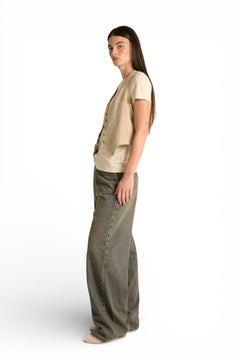 Jeans Ritha oversize straight con riprese al ginocchio in denim slegato