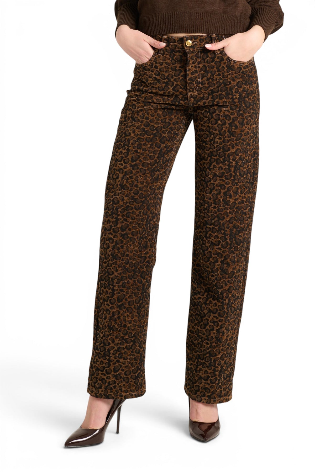 Pantaloni Dina straight in ciniglia animalier