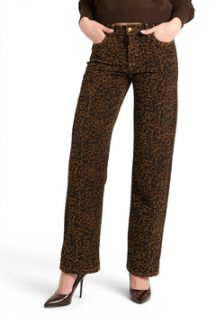 Pantaloni Dina straight in ciniglia animalier
