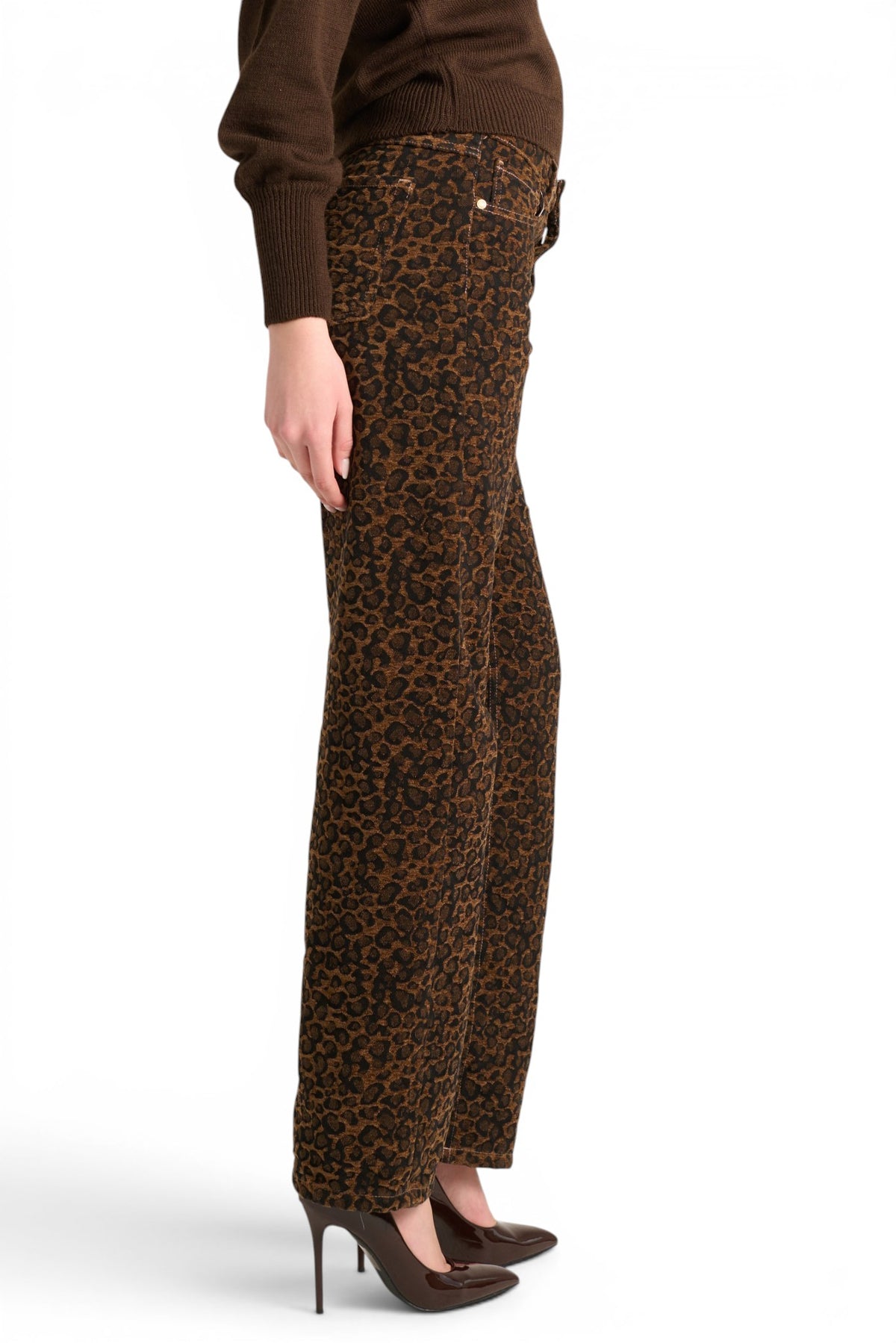 Pantaloni Dina straight in ciniglia animalier