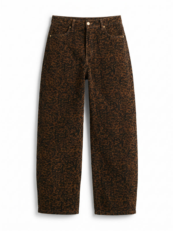 Pantaloni Ashley barrel in ciniglia animalier